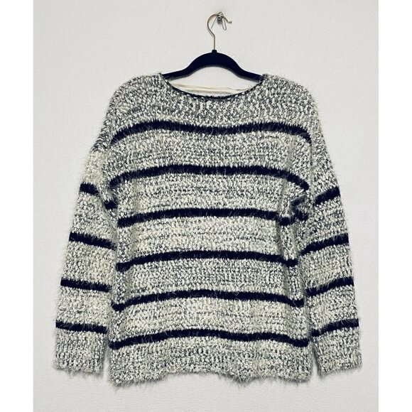 Calvin Klein Sweater Womens Medium Birch Black Striped Chenille Knit Slouchy - Picture 3 of 6